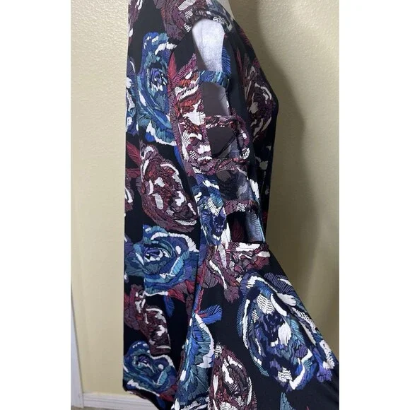 MSK Womens Multicolor Floral Cold Shoulder Bell Sleeve Knee Length Shift Dress L - Picture 7 of 10